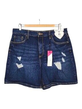 NWT Love Culture Women's High Waist Distressed Denim Shorts Blue 11